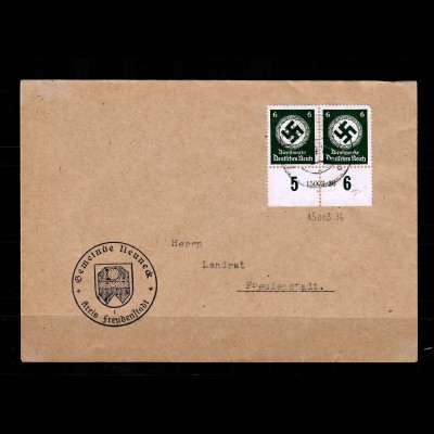 DR Dienst: MiNr. 135 HAN, auf Brief von der Gemeinde Neuneck nach Freudenstadt