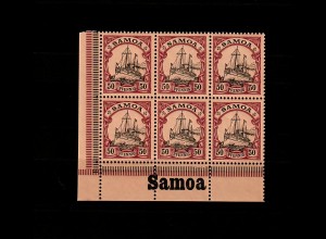 Samoa: MiNr. 14, 6er Block vom Eckrand mit Inschrift, postfrisch, **