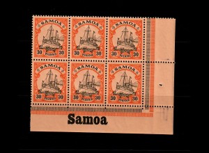 Samoa: MiNr. 12, 6er Block vom Eckrand rechts mit Inschrift, postfrisch, **