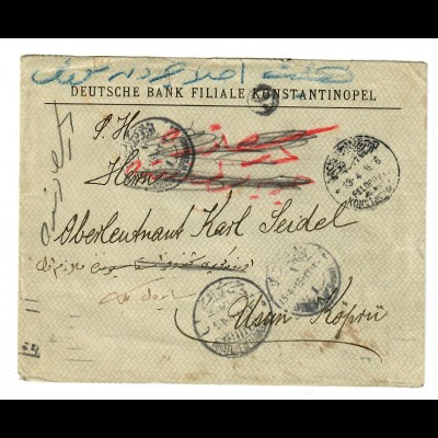1916 FP MIL MISS Konstantinopel, Deutsche Bank über Kriegsminist. in Usuri-Köprü