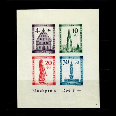 Baden 1949: MiNr. Block, 1 B V, postfrisch, **