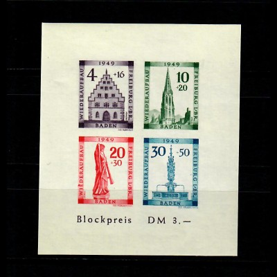 Baden 1949: MiNr. Block, 1 B VI, postfrisch, **