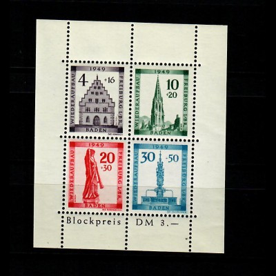 Baden 1949: MiNr. Block, 1 A IV, postfrisch, **