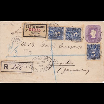 1898: Registered Letter from Chile to Jamaica/Valparaiso