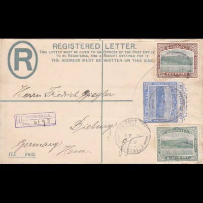 1909: Registered letter Dominica to Germany