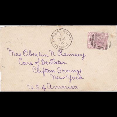 1880: letter British Post office Beyrout to New York