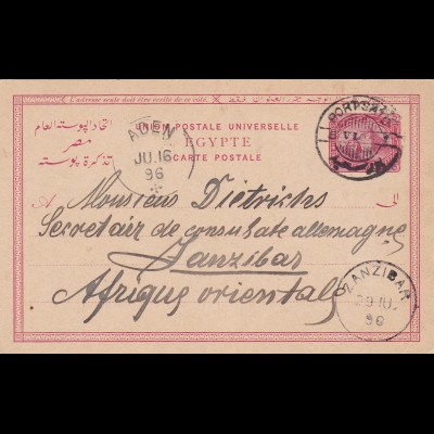 1896: post card Egypte to Zanzibar/Africa