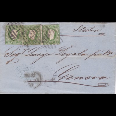 1868: letter from Portugal (MiNr. 21) to Genua/Italy