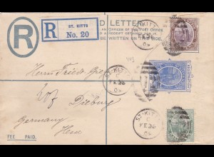 1909: St. Kitts - Registered card to Germany