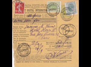 Parcel card Romaina/Bucaresti to France/Paris 1907