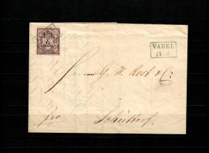 Oldenburg MiNr. 3 auf Brief Varel 1854 nach Schütdorf