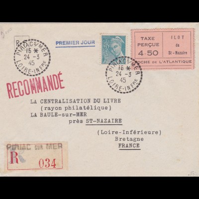 Frankreich: Saint Nazaire, MiNr. 3 II auf R-Brief