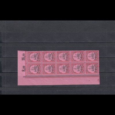 DSWA: MiNr. 19, Eckrand 10er Block mit Plattennummer 128, postfrisch, BPP Attest