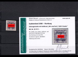 Sudetenland Rumburg, MiNr. 19, postfrisch
