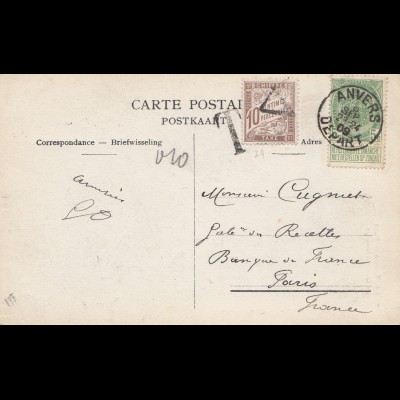 Belgien: 1909: Ansichtskarte aus Anvers nach Paris