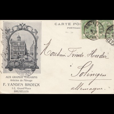 Belgien: carte postale Bruxelles 1904 to Solingen (Germany)