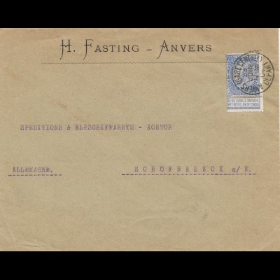 Belgien: 1904: Anvers nach Deutschland - Perfin H.F. revers