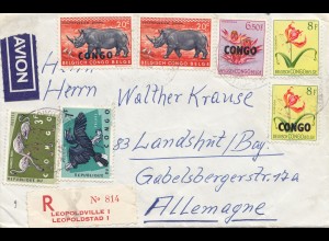 Belgisch-Kongo: Brief nach Deutschland: Nashorn, Flamingo