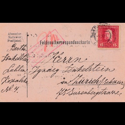1917: Feldpostkorrespondenzkarte Lublin nach Zürich