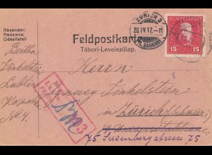 Bosnien: 1917: Feldpostkorrespondenzkarte Lublin nach Zürich