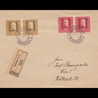 1917: KuK Post Sarajevo - Einschreiben nach Wien