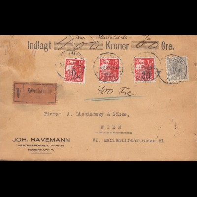Dänemark: Wertbrief 1932 Kopenhagen nach Wien