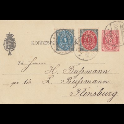Dänemark: 1899: Ganzsachen Kartebrief mit Text nach Flensburg
