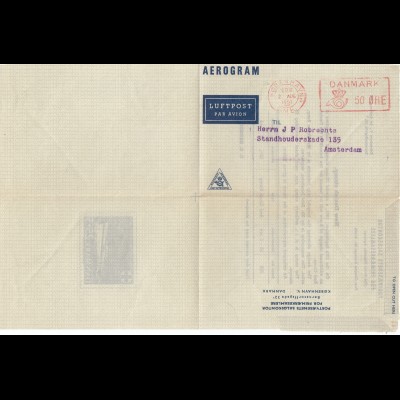 Dänemark: 1951: Aerogram/Luftpost Kopenhagen nach Amsterdam