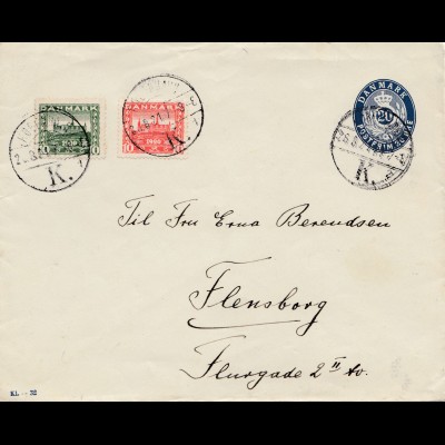 Dänemark: 1921: Ganzsachen Umschlag nach Flensburg
