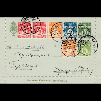 Dänemark: 1930 Ganzsache Kartenbrief Kopenhagen nach Speyer mit Textinhalt