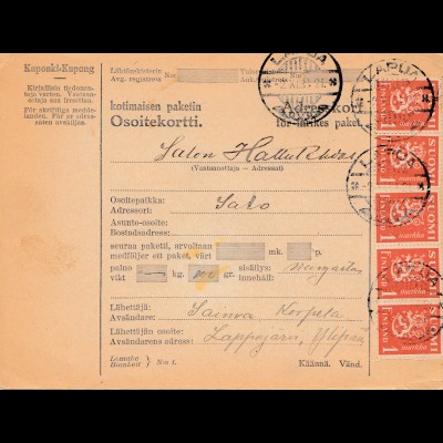 Finnland: 1931: Paketkarte Lapua nach Salo
