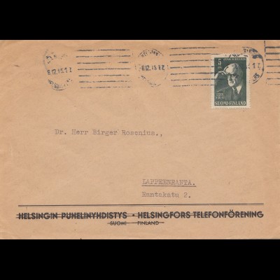 Finnland: 1945: Brief von Helsinki nach Lappeenranta