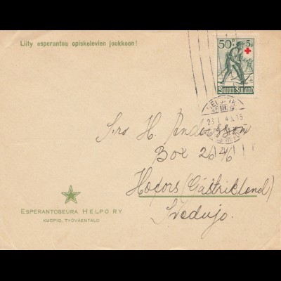 Finnland: 1940: Brief von Helsinki nach Schweden - Esperantoseura