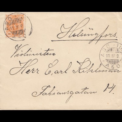 Finnland: 1890: Brief von Abo nach Helsinki