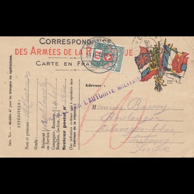 Frankreich: 1916: Post Card Militär in die Schweiz