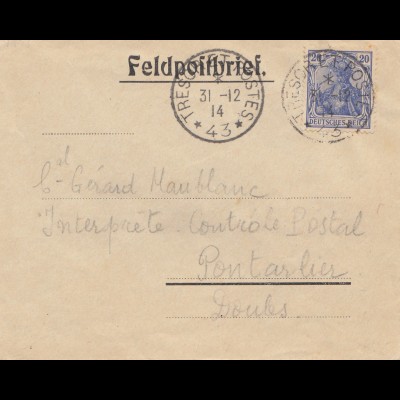 Frankreich: 1914: Feldpostbrief Tresoret Rostes
