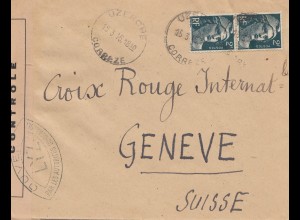 Frankreich: 1945: Uzerche nach Genf-Rotes Kreuz - Zensur