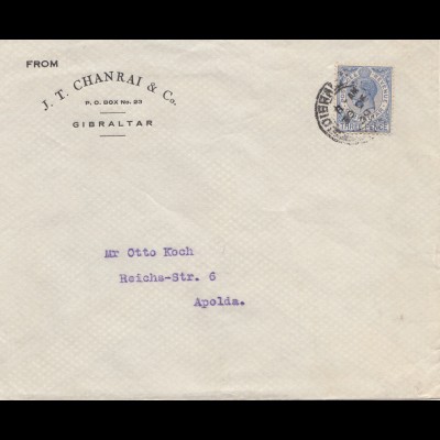 Gibraltar: 1939: Brief nach Apolda