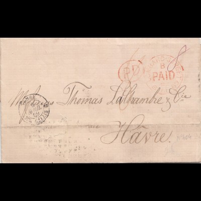 England: 1869: London nach Le Havre mit Textinhalt