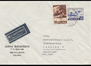 Island: 1952: Brief nach Hamburg als Luftpost