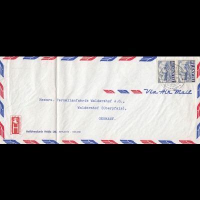 Island: 1953: Luftpostbrief nach Waldershof
