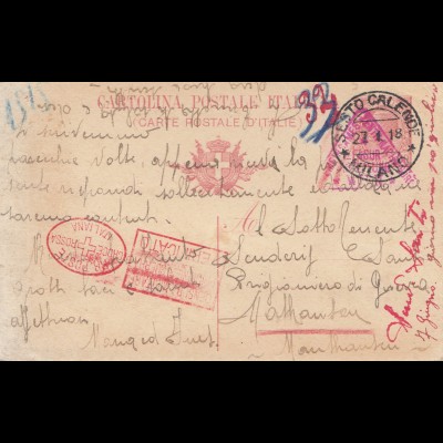 Italien: 1918 Sesto Calende nach Österreich: Rotes Kreuz