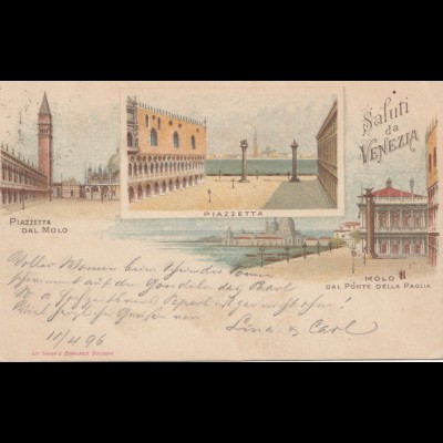 Italien: 1896: Ansichtskarte Saluti da Venezia