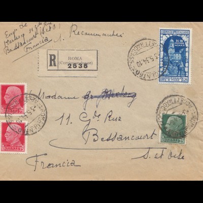 Italien: 1934: Roma asl Einschreiben nach Frankreich