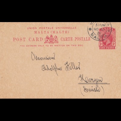 Malta: 1921: Post Card in die Schweiz