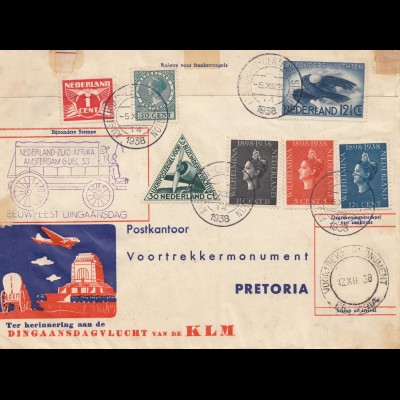 Niederlande: 1938: Amsterdam -Pretoria/Süd Afrika und frankiert zurück