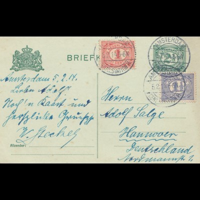 Niederlande: 1914: Briefkaart Amsterdam nach Hannover