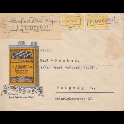 Österreich: 1924: Flugpost, Standard Varnish Works nach Leipzig