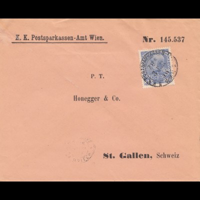 Österreich: 1916 Postsparkassen Amt Wien nach St. Gallen