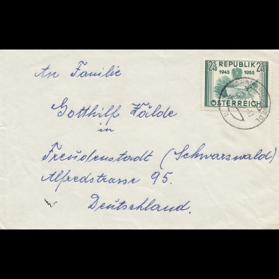 Österreich: 1955: Brief nach Freudenstadt